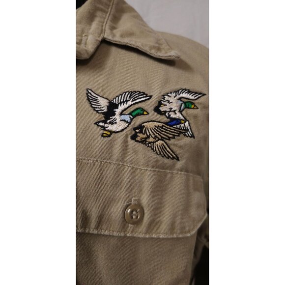 Camco Mens Large Long Tan Heavy Flame Resistance Embroidered Ducks Shirt USA - Picture 2 of 12